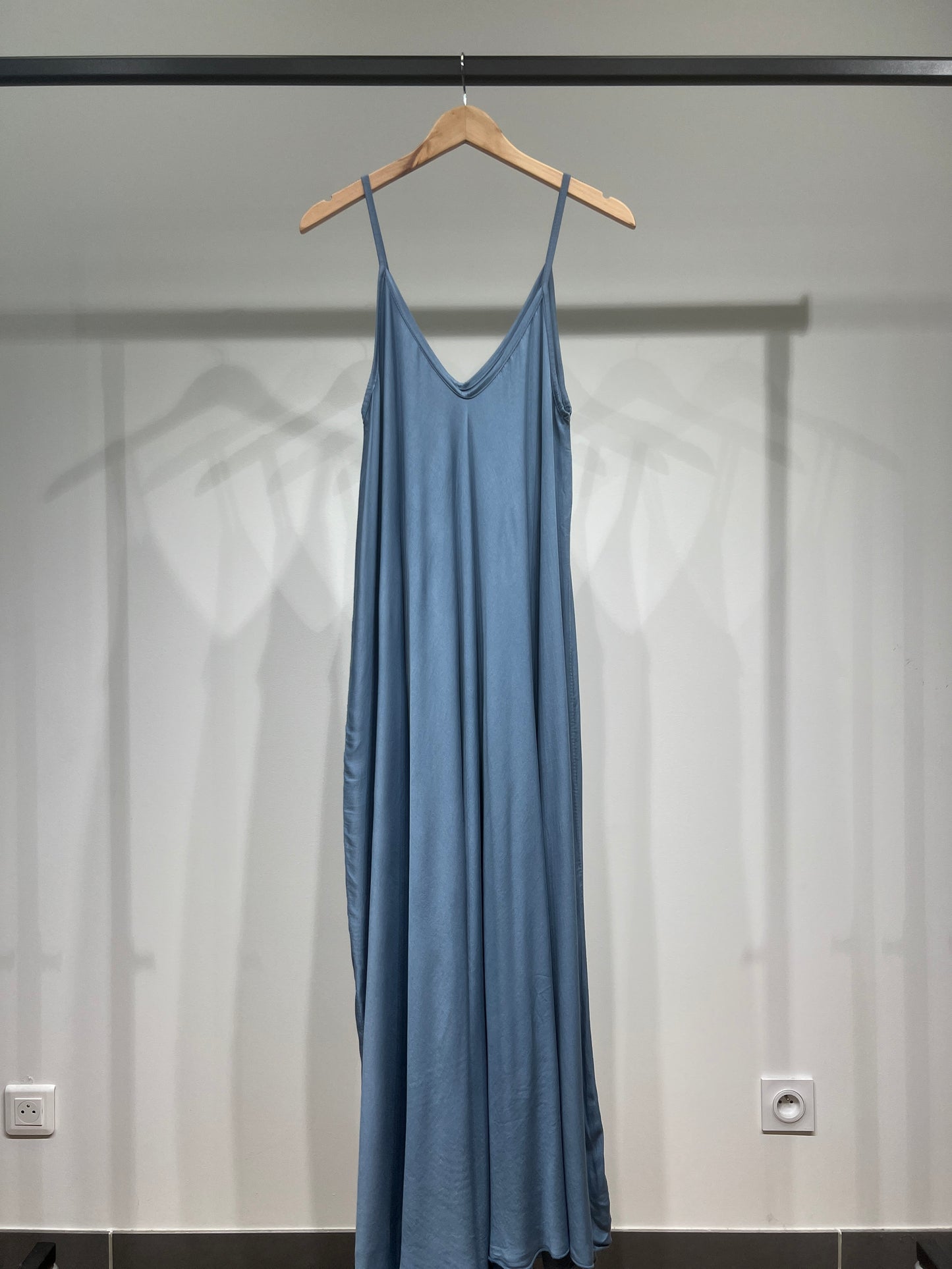 100% Viscose Maxi Dress with Thin Straps