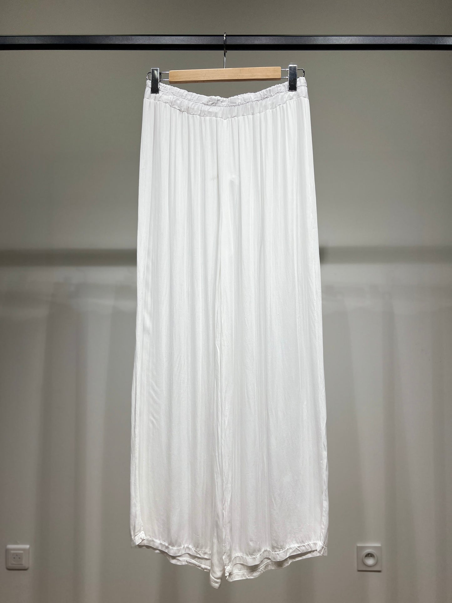 Pantalon Fluide Large à Taille Élastique 100% Viscose