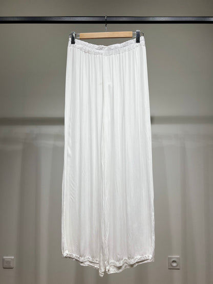 Pantalon Fluide Large à Taille Élastique 100% Viscose
