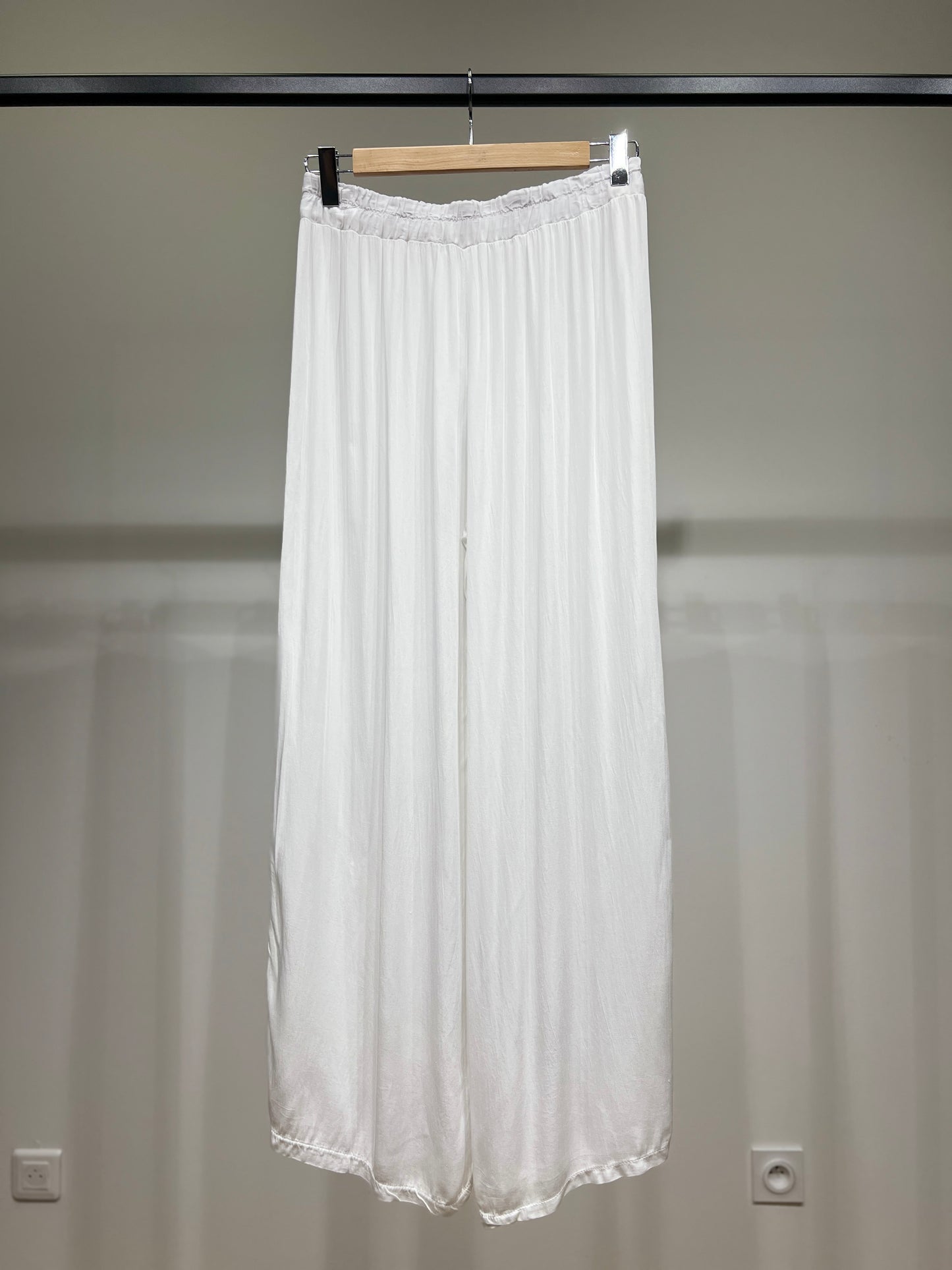 Pantalon Fluide Large à Taille Élastique 100% Viscose
