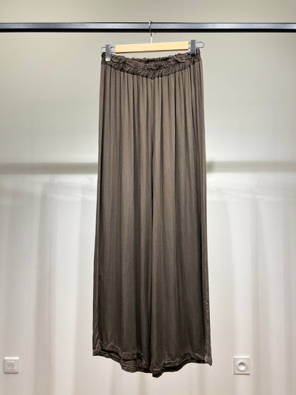 Pantalon Fluide Large à Taille Élastique 100% Viscose
