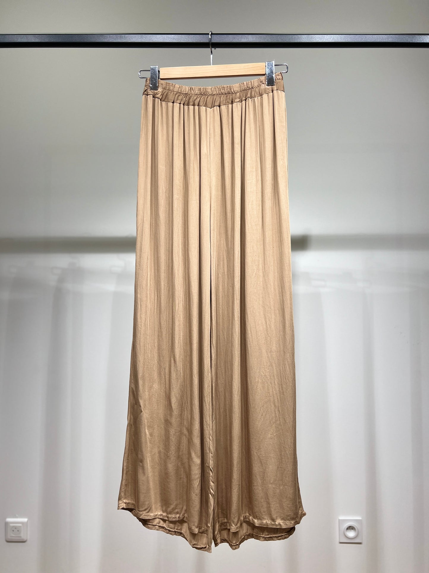 Pantalon Fluide Large à Taille Élastique 100% Viscose