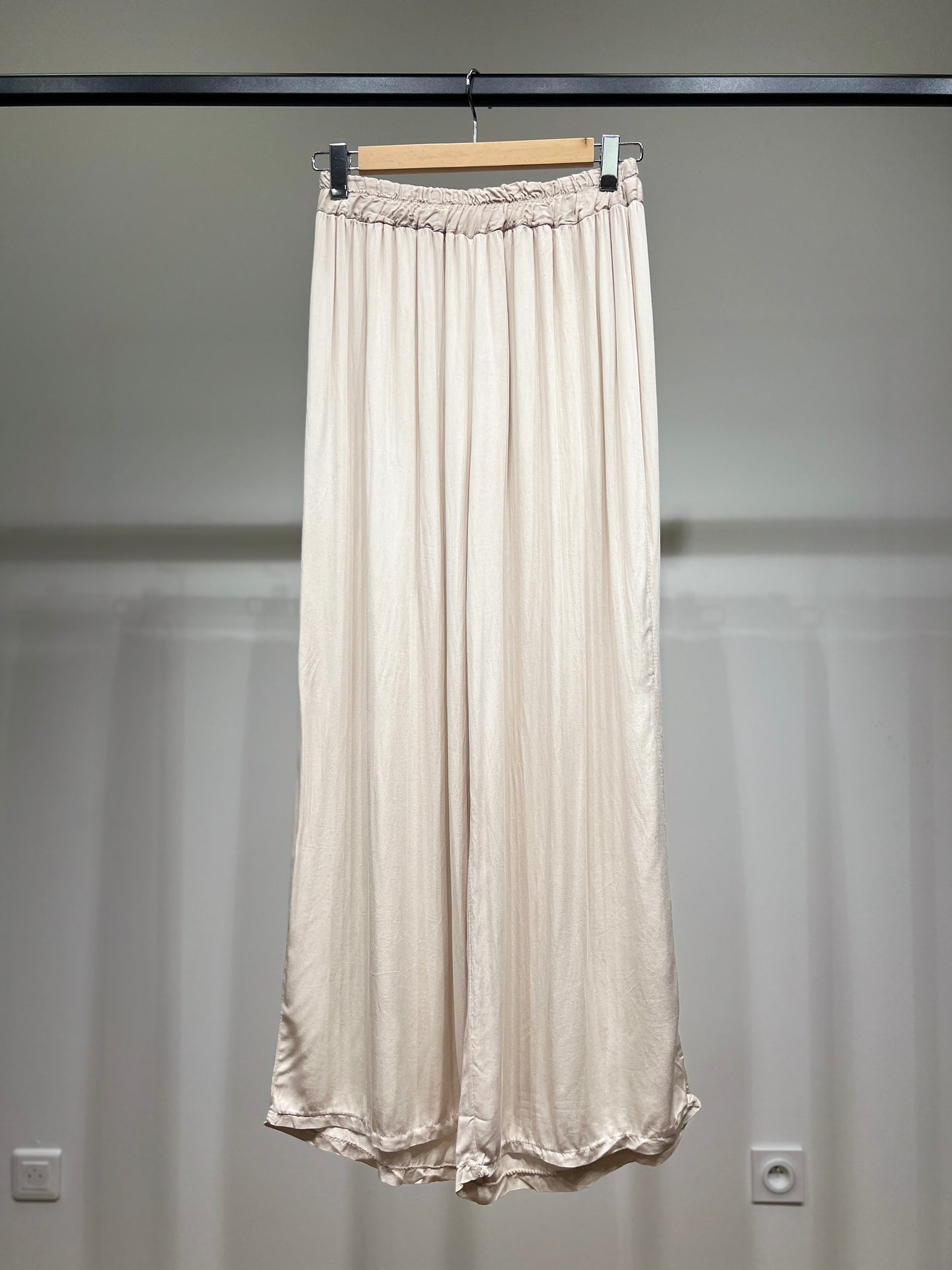 Pantalon Fluide Large à Taille Élastique 100% Viscose