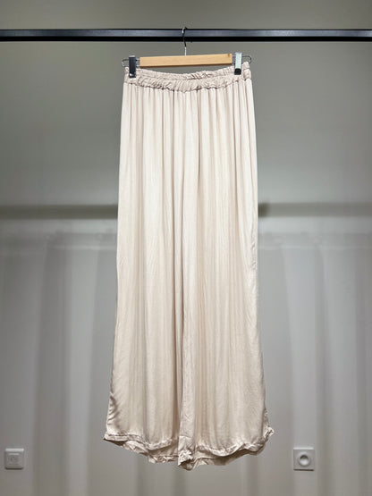 Pantalon Fluide Large à Taille Élastique 100% Viscose