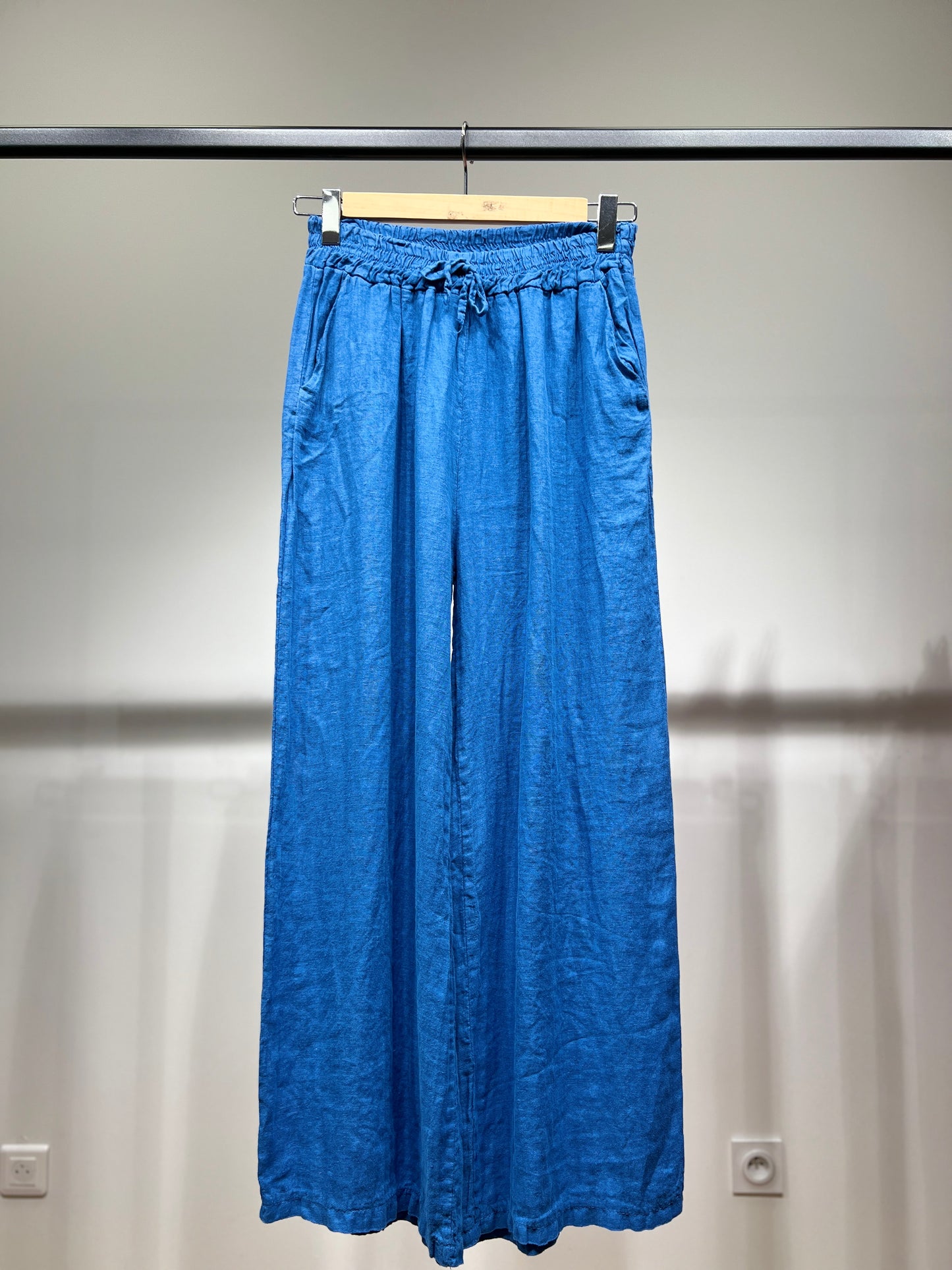 Pantalon Large Taille Élastique à Cordon 100% Lin