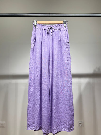 Pantalon Large Taille Élastique à Cordon 100% Lin