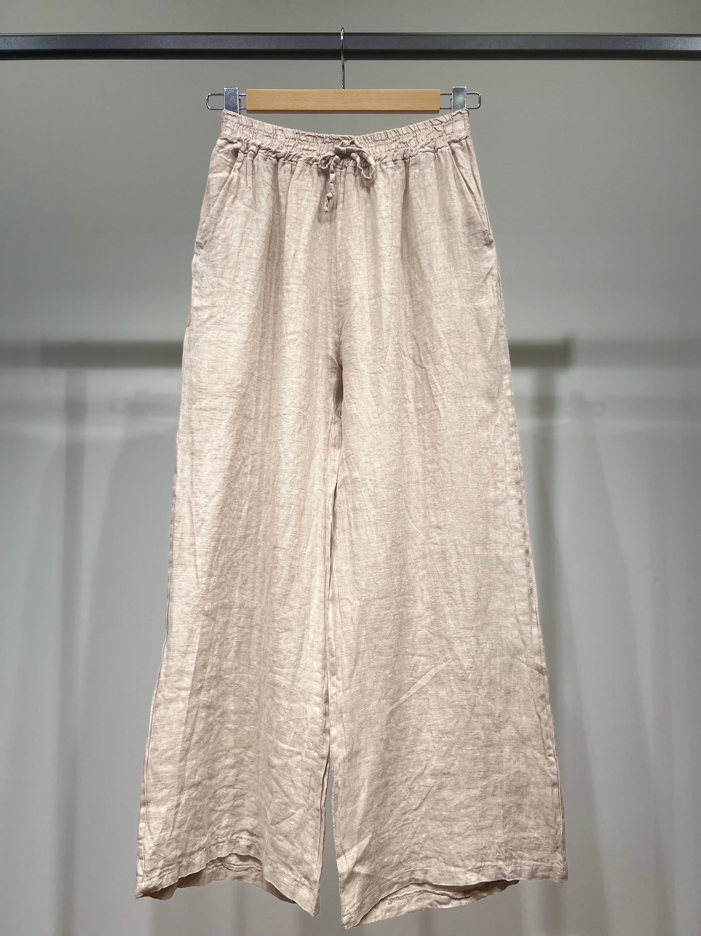 100% Linen Wide Leg Pants with Elasticated Drawstring Waist
