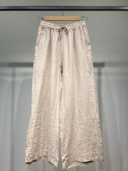 100% Linen Wide Leg Pants with Elasticated Drawstring Waist