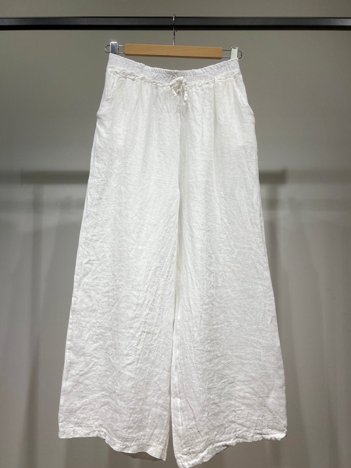 100% Linen Wide Leg Pants with Elasticated Drawstring Waist