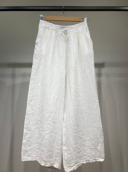 100% Linen Wide Leg Pants with Elasticated Drawstring Waist
