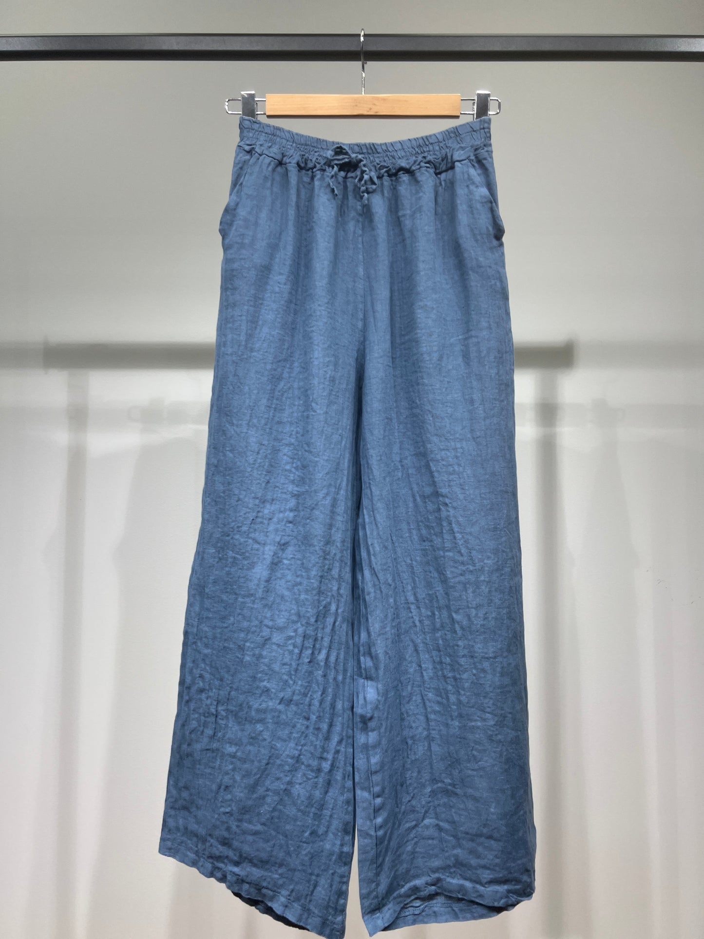 100% Linen Wide Leg Pants with Elasticated Drawstring Waist