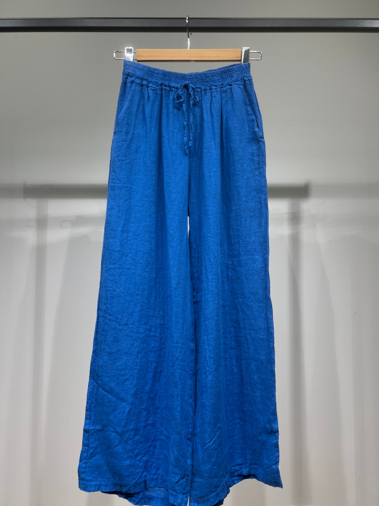 100% Linen Wide Leg Pants with Elasticated Drawstring Waist