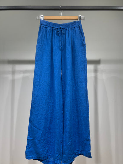 100% Linen Wide Leg Pants with Elasticated Drawstring Waist