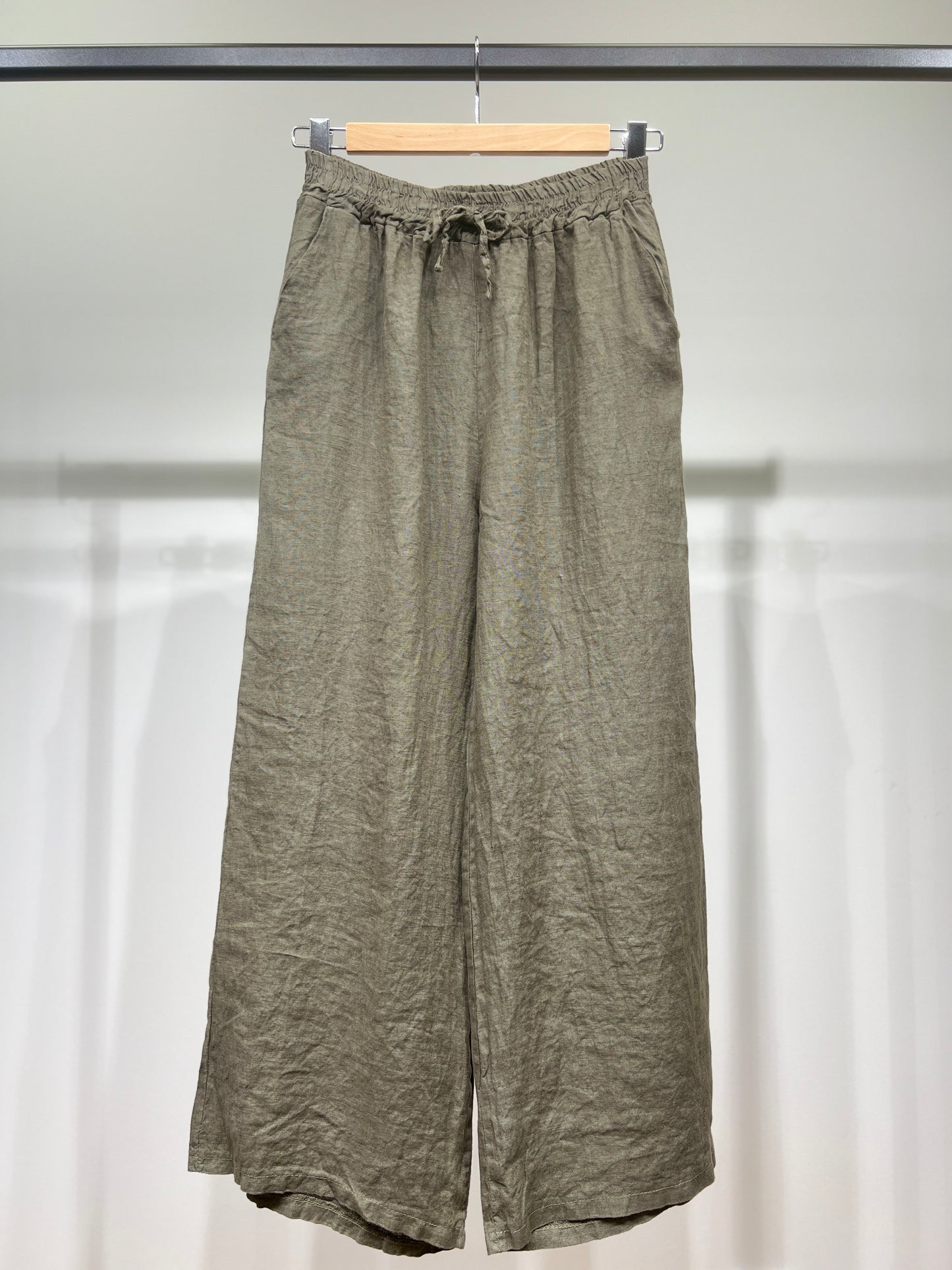 100% Linen Wide Leg Pants with Elasticated Drawstring Waist
