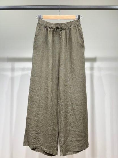 100% Linen Wide Leg Pants with Elasticated Drawstring Waist