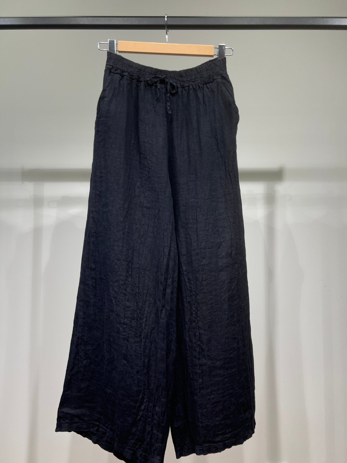 100% Linen Wide Leg Pants with Elasticated Drawstring Waist