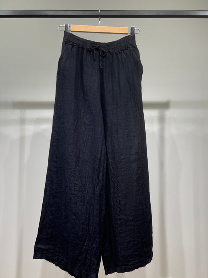 100% Linen Wide Leg Pants with Elasticated Drawstring Waist
