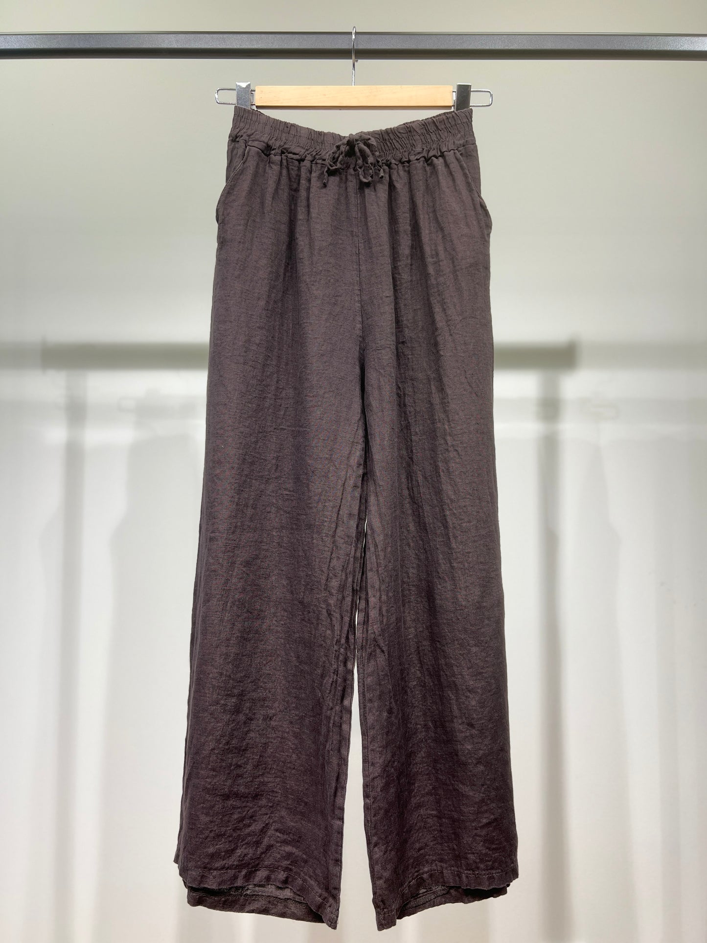 100% Linen Wide Leg Pants with Elasticated Drawstring Waist
