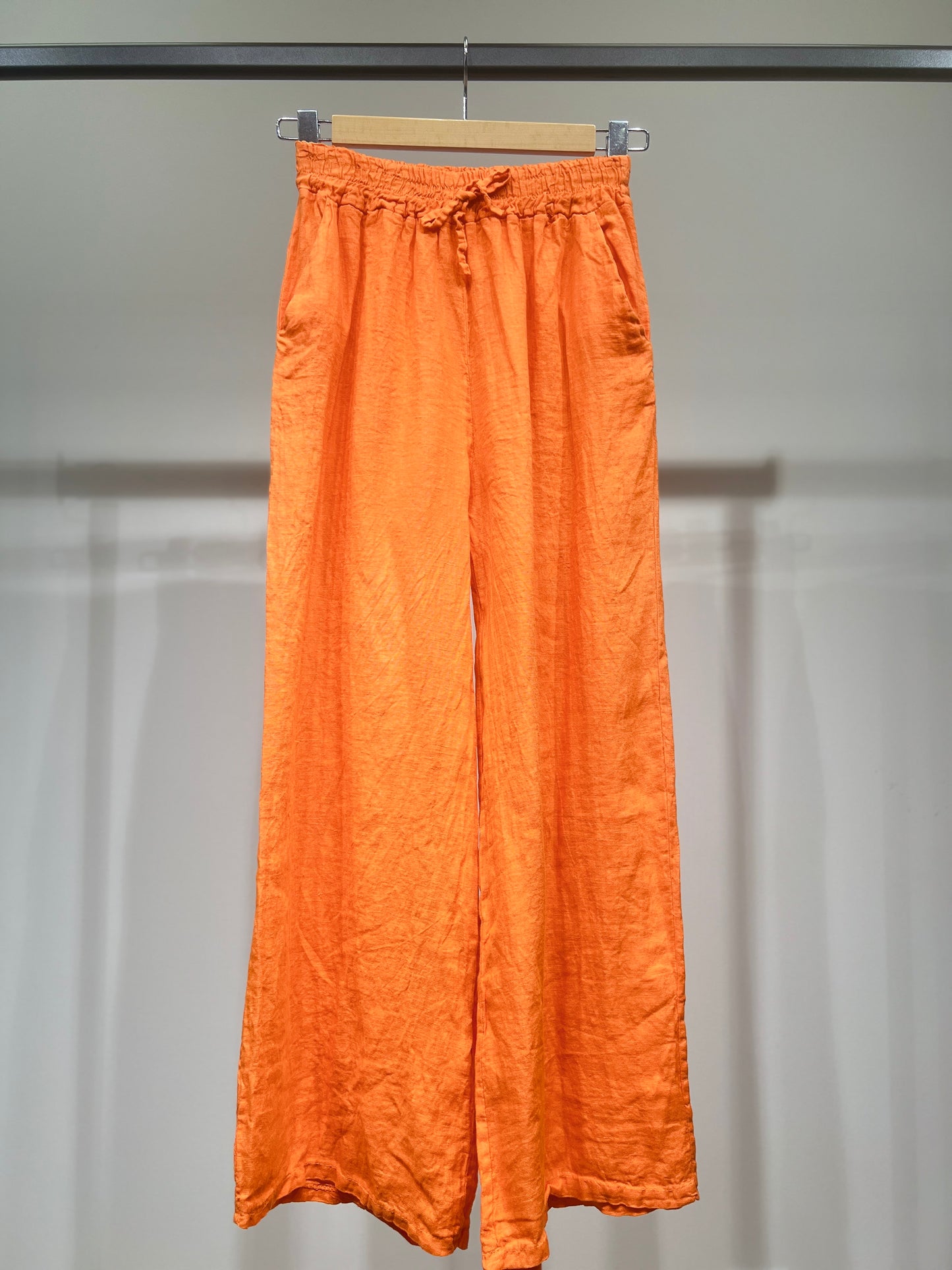 100% Linen Wide Leg Pants with Elasticated Drawstring Waist