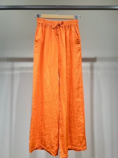 100% Linen Wide Leg Pants with Elasticated Drawstring Waist