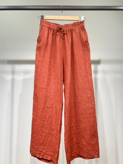 100% Linen Wide Leg Pants with Elasticated Drawstring Waist