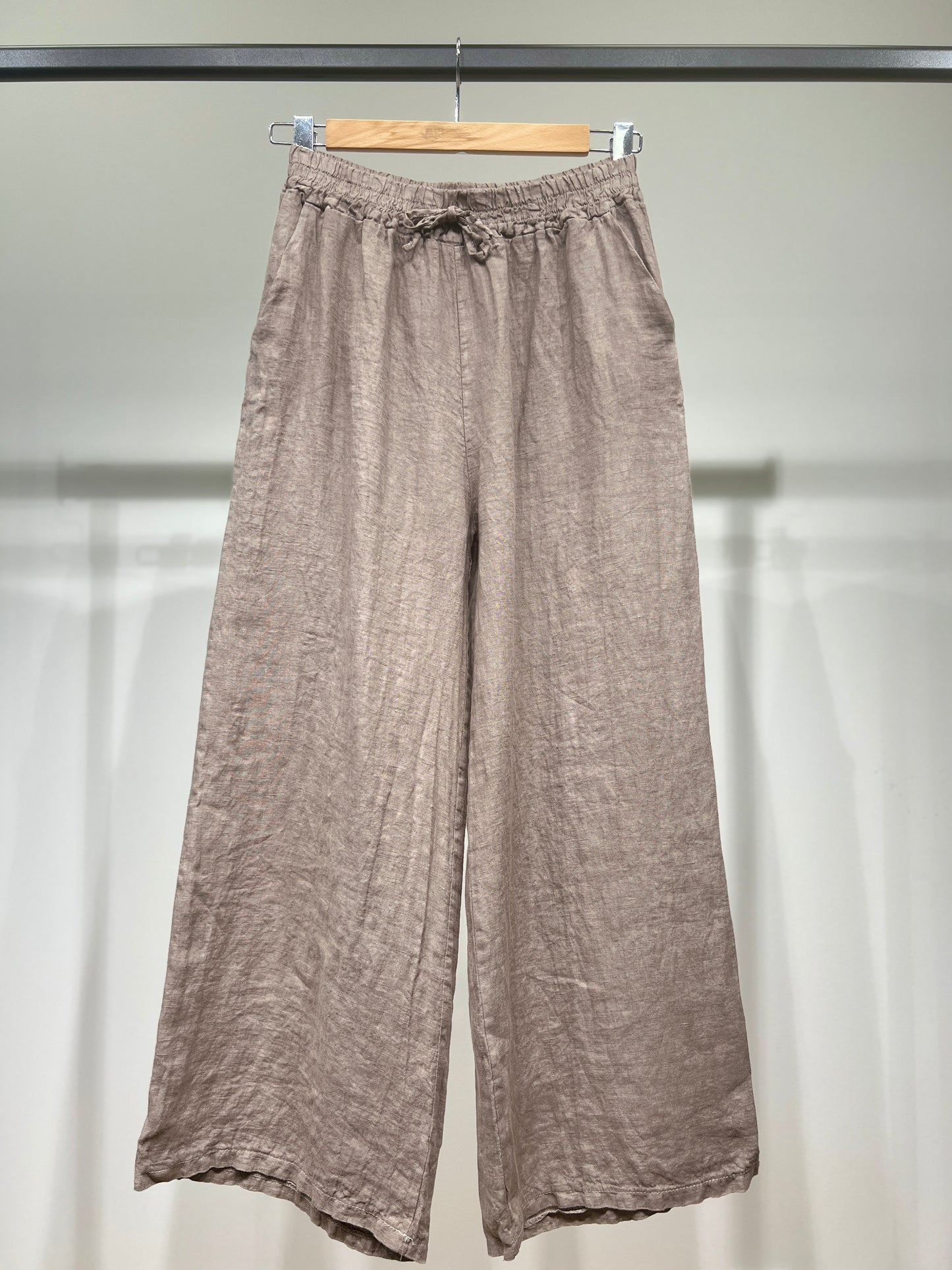 100% Linen Wide Leg Pants with Elasticated Drawstring Waist