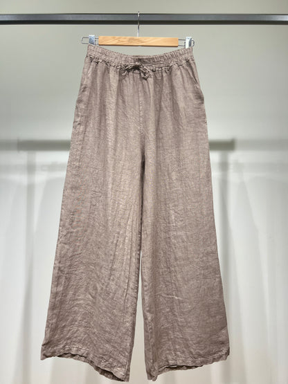 100% Linen Wide Leg Pants with Elasticated Drawstring Waist