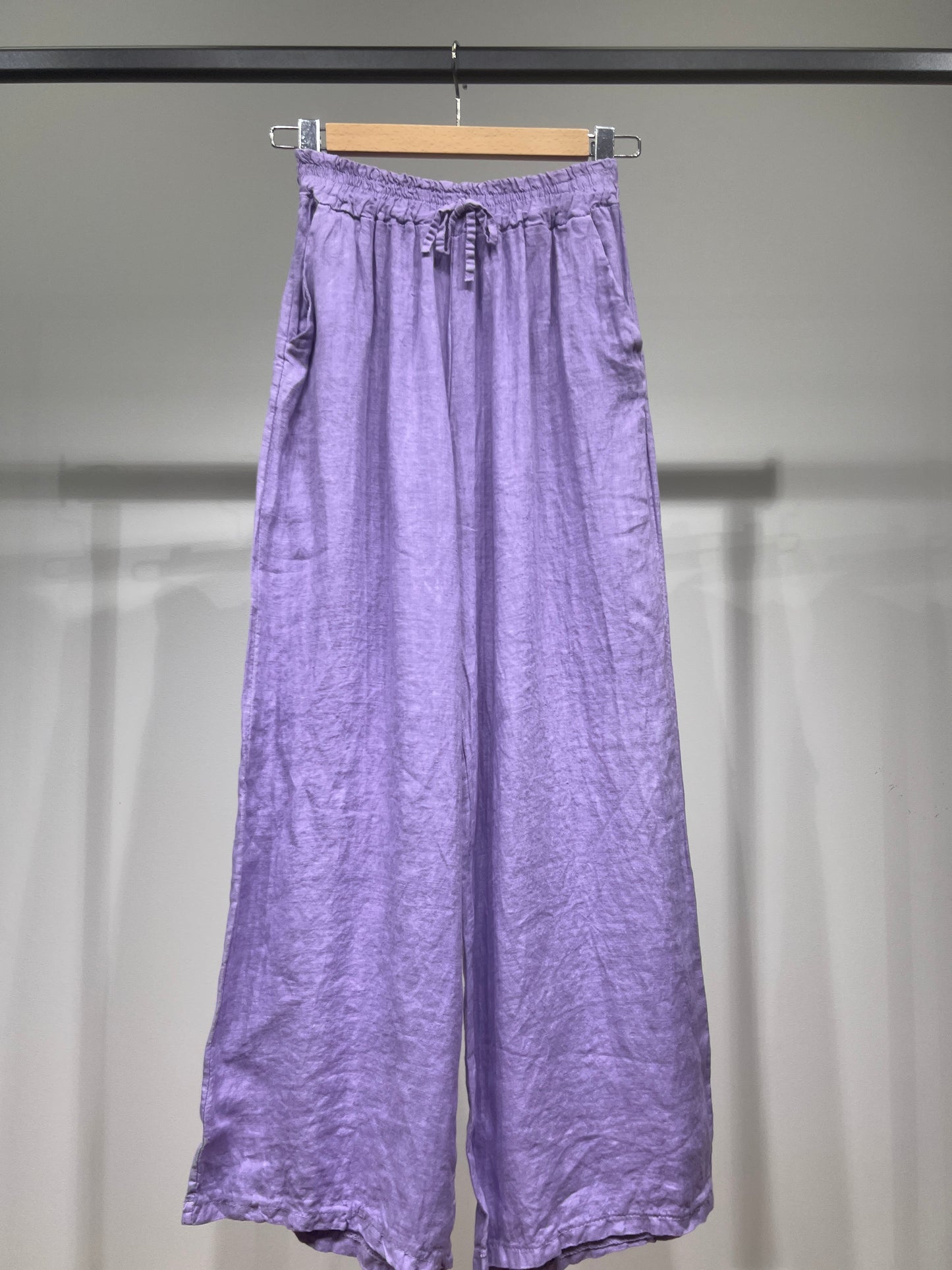 100% Linen Wide Leg Pants with Elasticated Drawstring Waist