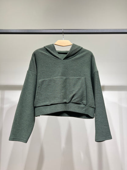 Sweatshirt Large Cropped Capuche Poche Kangourou 100% Coton