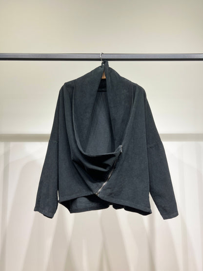 Sweat Velours Côtelé Col Bénitier Asymétrique Zip 100% Coton