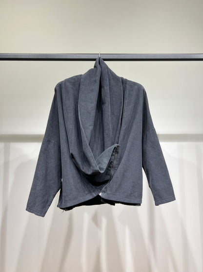 Sweat Velours Côtelé Col Bénitier Asymétrique Zip 100% Coton