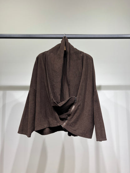 Sweat Velours Côtelé Col Bénitier Asymétrique Zip 100% Coton