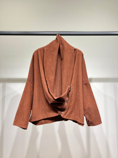 Sweat Velours Côtelé Col Bénitier Asymétrique Zip 100% Coton