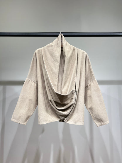 Sweat Velours Côtelé Col Bénitier Asymétrique Zip 100% Coton