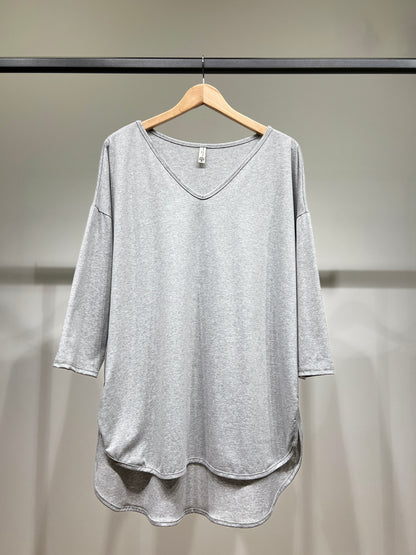 T-Shirt Large Col V Manche 3/4 Pans Arrondis 95% Coton