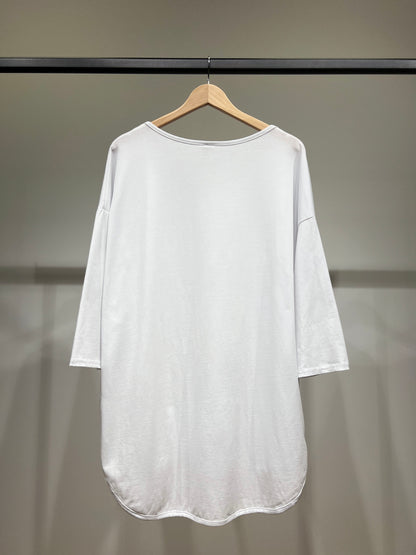 T-Shirt Large Col V Manche 3/4 Pans Arrondis 95% Coton