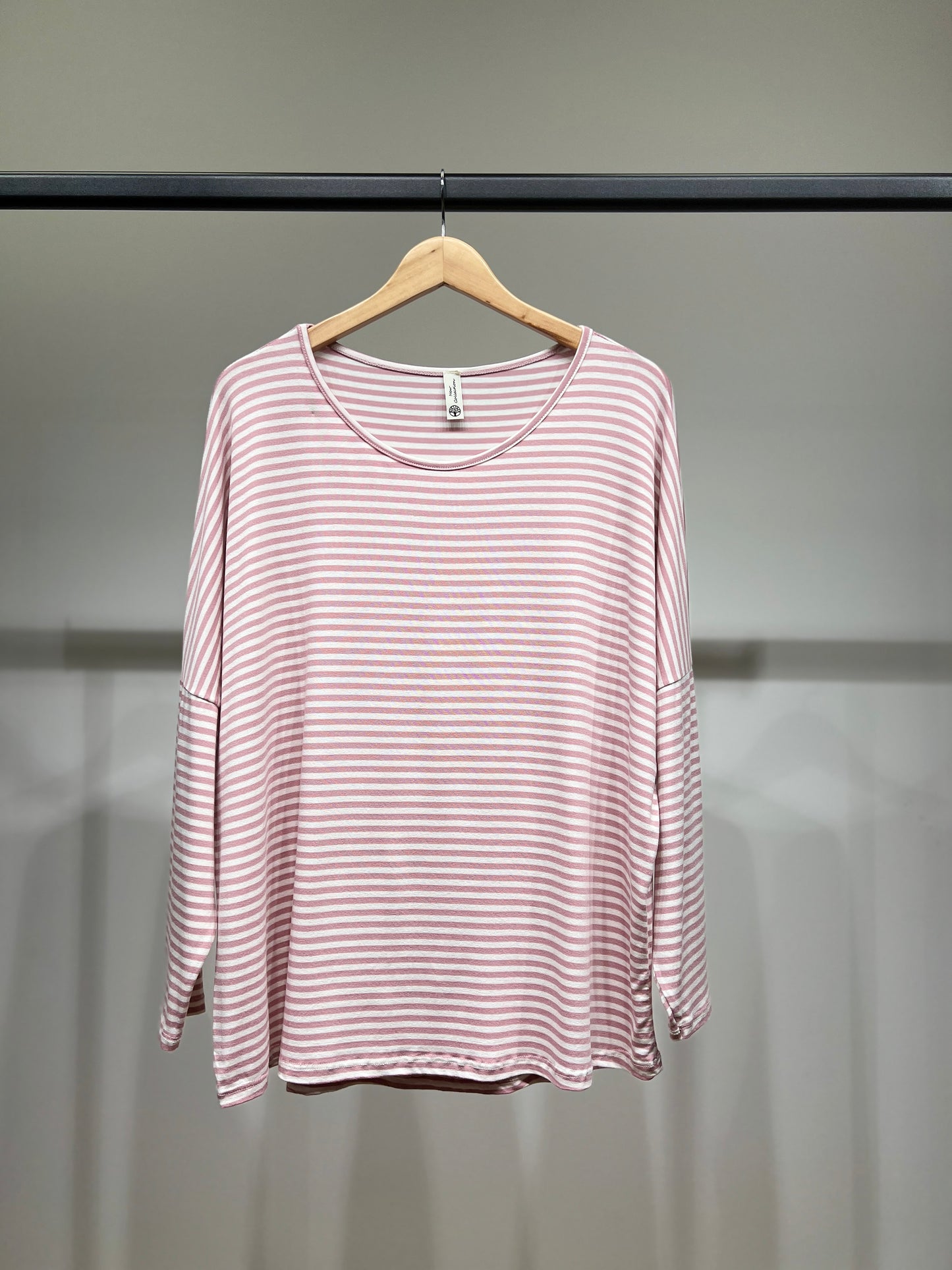 T-Shirt Large Col Rond Motif Marinière Emmanchures Tombantes 95% Viscose