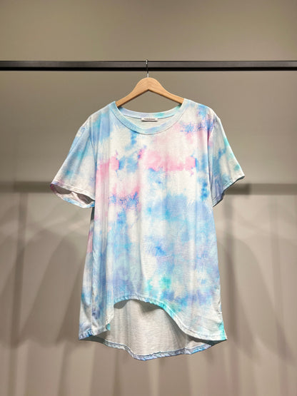 T-Shirt High Low Motif Tie & Dye Aquarelle 100% Coton