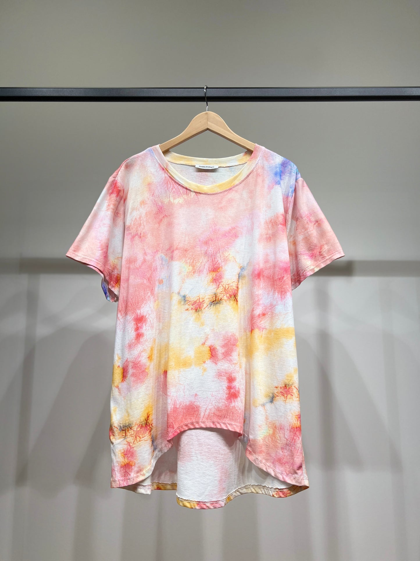 T-Shirt High Low Motif Tie & Dye Aquarelle 100% Coton