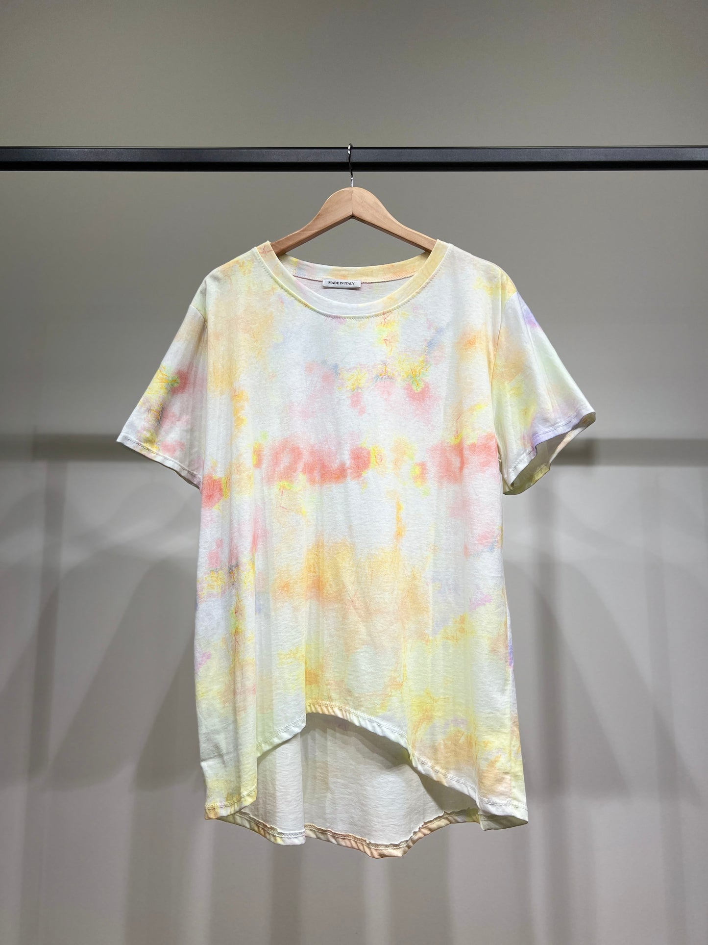T-Shirt High Low Motif Tie & Dye Aquarelle 100% Coton