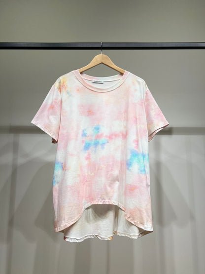 T-Shirt High Low Motif Tie & Dye Aquarelle 100% Coton