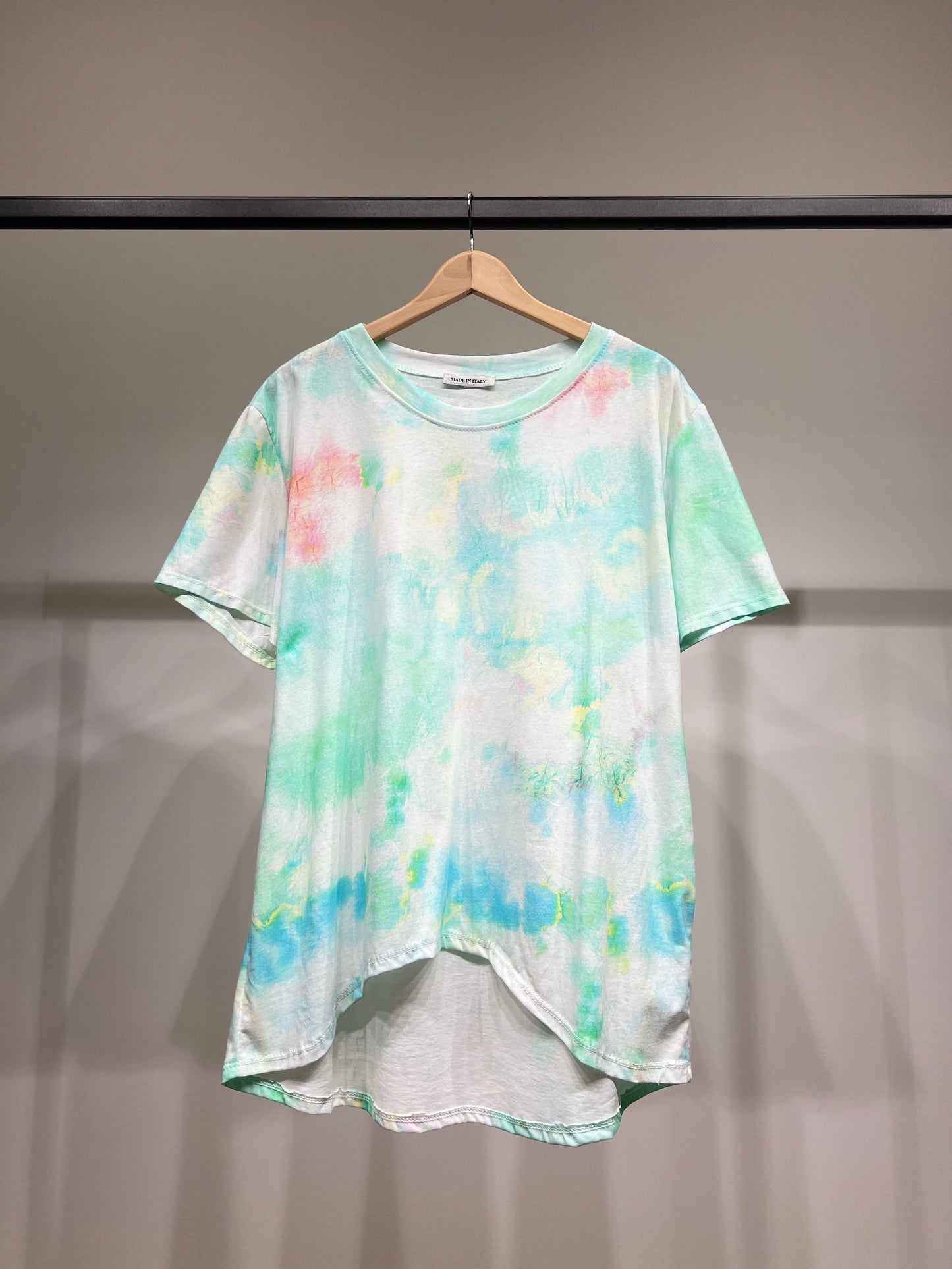T-Shirt High Low Motif Tie & Dye Aquarelle 100% Coton