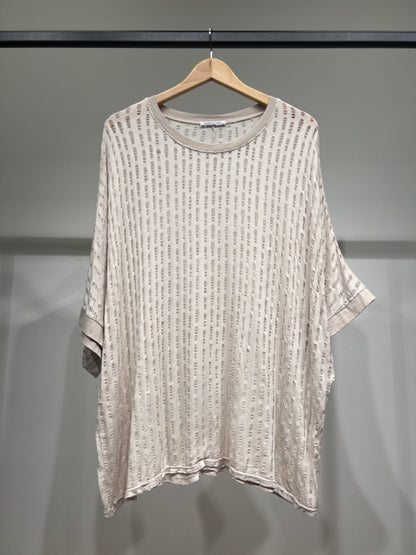 T-Shirt Large Manche 3/4 Motif Ajouré Déchiré 100% Viscose