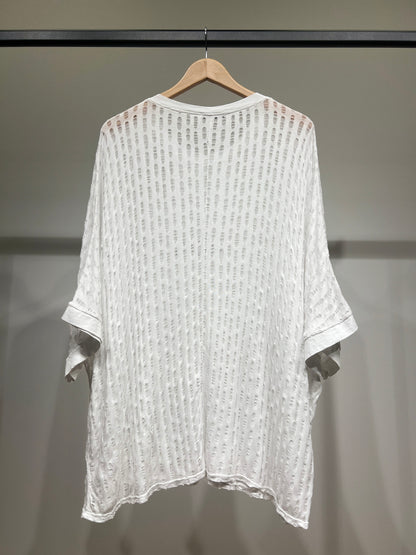 T-Shirt Large Manche 3/4 Motif Ajouré Déchiré 100% Viscose