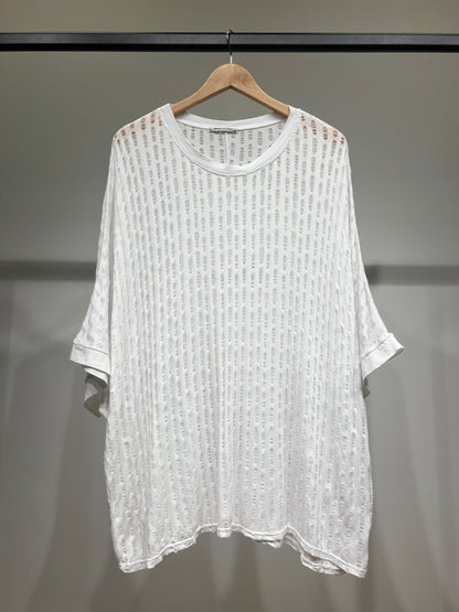 T-Shirt Large Manche 3/4 Motif Ajouré Déchiré 100% Viscose