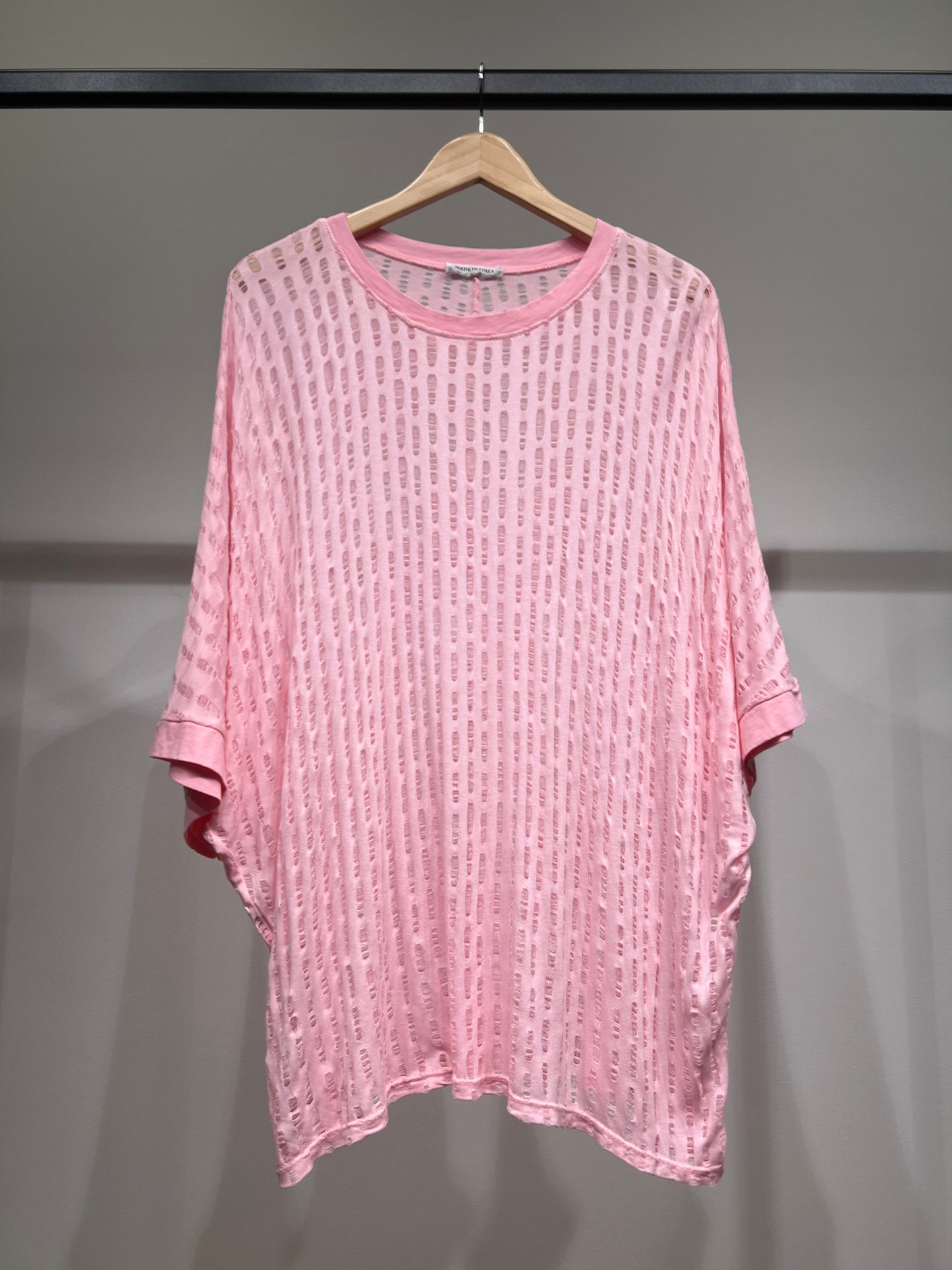 T-Shirt Large Manche 3/4 Motif Ajouré Déchiré 100% Viscose
