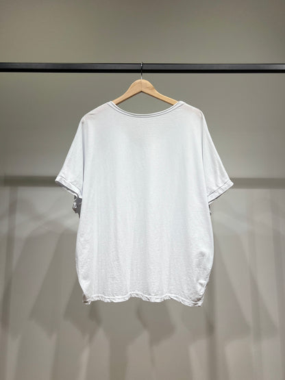 T-Shirt Large Manche Chauve Souris Courte Col V 100% Coton