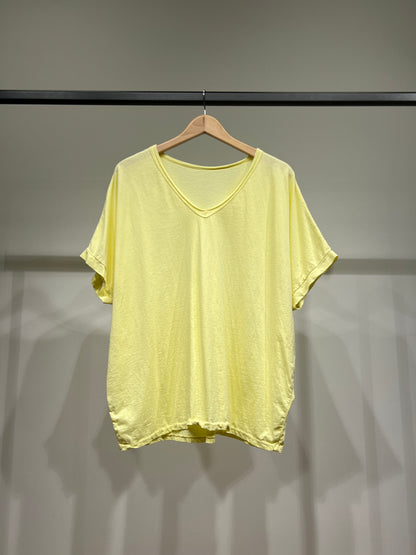 T-Shirt Large Manche Chauve Souris Courte Col V 100% Coton