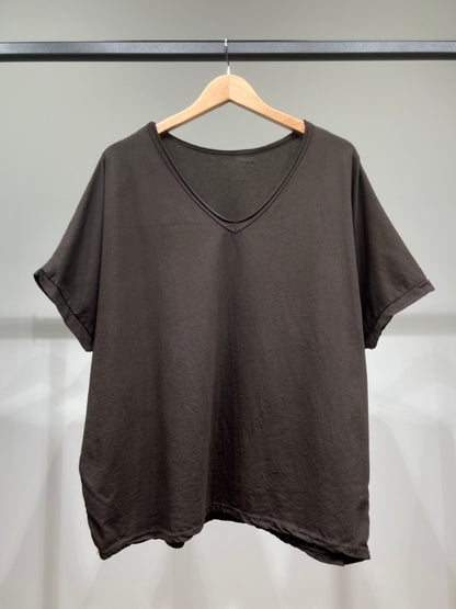 T-Shirt Large Manche Chauve Souris Courte Col V 100% Coton
