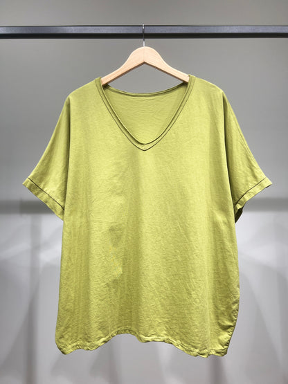 T-Shirt Large Manche Chauve Souris Courte Col V 100% Coton